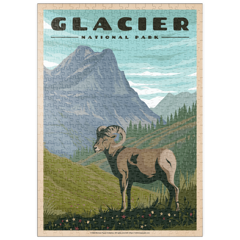 puzzleplate Glacier National Park - Where the Bighorn Sheep Roam, Vintage Travel Poster 500 Puzzle