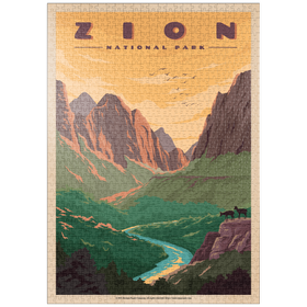 Darstellung des Puzzle-Motivs Zion National Park - Virgin River, Vintage Travel Poster – Puzzleteile: 1000
