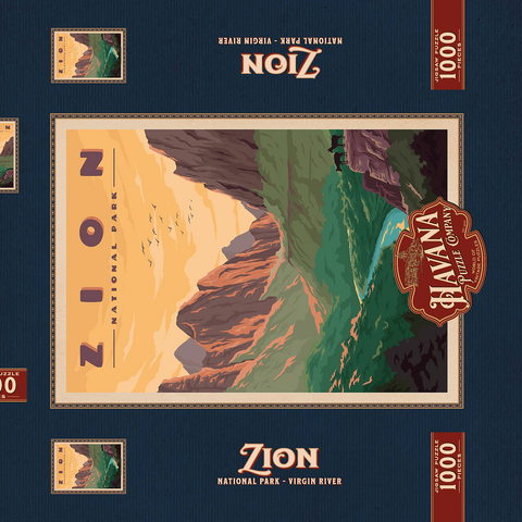 Zion National Park - Virgin River, Vintage Travel Poster 1000 Puzzle Schachtel 3D Modell
