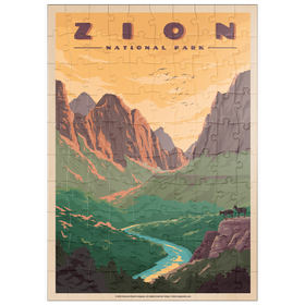 Darstellung des Puzzle Motivs Zion National Park - Virgin River, Vintage Travel Poster - Puzzleteile: 100