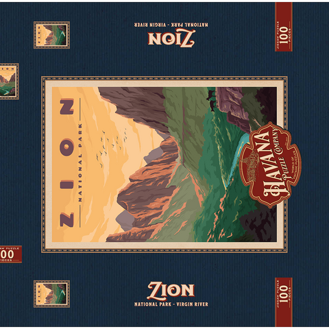 Zion National Park - Virgin River, Vintage Travel Poster 100 Puzzle Schachtel 3D Modell