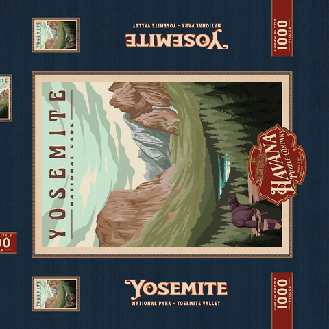Yosemite National Park - Yosemite Valley, Vintage Travel Poster 1000 Puzzle Schachtel 3D Modell