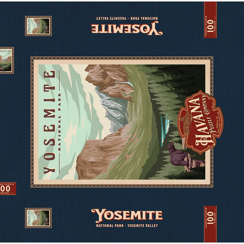 Yosemite National Park - Yosemite Valley, Vintage Travel Poster 100 Puzzle Schachtel 3D Modell