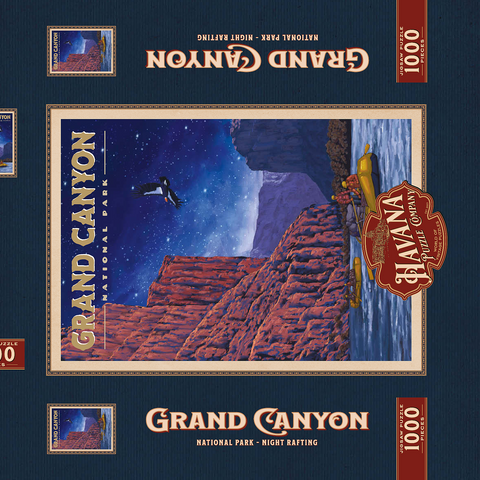 Grand Canyon National Park - Night Rafting, Vintage Travel Poster 1000 Puzzle Schachtel 3D Modell
