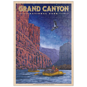 Darstellung des Puzzle Motivs Grand Canyon National Park - Night Rafting, Vintage Travel Poster - Puzzleteile: 100