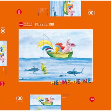 Fishing - Heine Drei Freunde beim Angeln - Helme Heine 100 Puzzle Schachtel 3D Modell