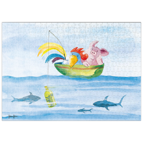 Darstellung des Puzzle-Motivs Fishing - Heine Drei Freunde beim Angeln - Helme Heine – Puzzleteile: 500