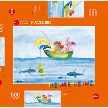 Fishing - Heine Drei Freunde beim Angeln - Helme Heine 500 Puzzle Schachtel 3D Modell