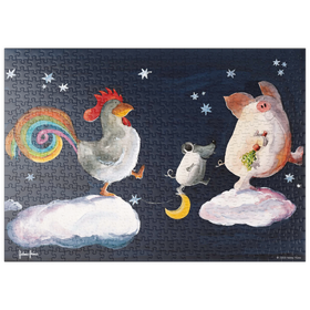 Darstellung des Puzzle-Motivs In Heven - Heine Drei Freunde im Himmel - Helme Heine – Puzzleteile: 500