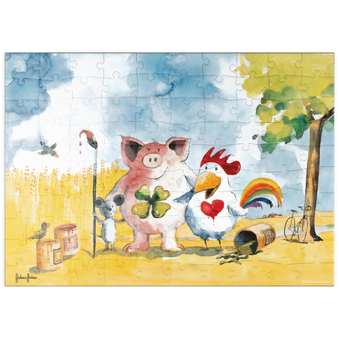 puzzleplate In Happiness - Heine Drei Freunde im Glück - Helme Heine 100 Puzzle
