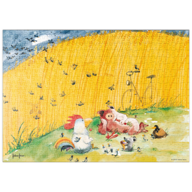 Darstellung des Puzzle-Motivs At The Picnic - Heine Drei Freunde beim Picknick - Helme Heine – Puzzleteile: 500