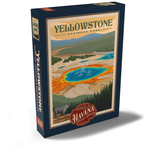 Yellowstone National Park - Vibrant Colors of Grand Prismatic Spring, Vintage Travel Poster 1000 Puzzle Schachtel Ansicht2