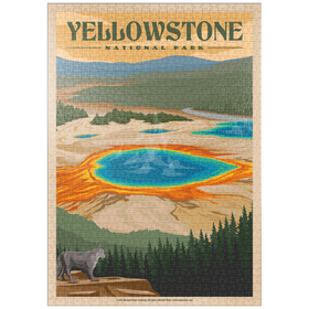Darstellung des Puzzle Motivs Yellowstone National Park - Vibrant Colors of Grand Prismatic Spring, Vintage Travel Poster - Puzzleteile: 1000