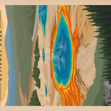 Yellowstone National Park - Vibrant Colors of Grand Prismatic Spring, Vintage Travel Poster 1000 Puzzle 3D Modell