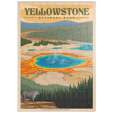 puzzleplate Yellowstone National Park - Vibrant Colors of Grand Prismatic Spring, Vintage Travel Poster 100 Puzzle