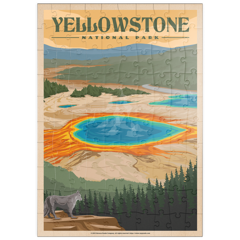 puzzleplate Yellowstone National Park - Vibrant Colors of Grand Prismatic Spring, Vintage Travel Poster 100 Puzzle