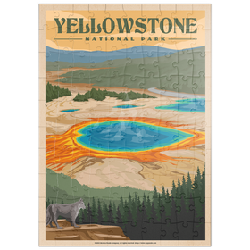 Darstellung des Puzzle Motivs Yellowstone National Park - Vibrant Colors of Grand Prismatic Spring, Vintage Travel Poster - Puzzleteile: 100