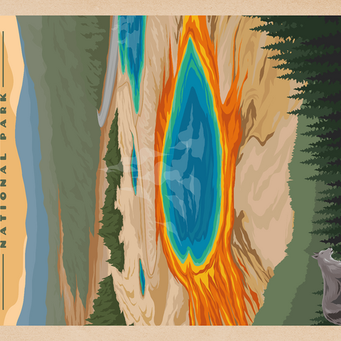 Yellowstone National Park - Vibrant Colors of Grand Prismatic Spring, Vintage Travel Poster 100 Puzzle 3D Modell