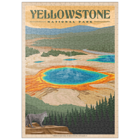 Darstellung des Puzzle-Motivs Yellowstone National Park - Vibrant Colors of Grand Prismatic Spring, Vintage Travel Poster – Puzzleteile: 500