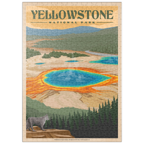 puzzleplate Yellowstone National Park - Vibrant Colors of Grand Prismatic Spring, Vintage Travel Poster 500 Puzzle