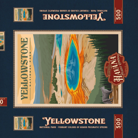 Yellowstone National Park - Vibrant Colors of Grand Prismatic Spring, Vintage Travel Poster 500 Puzzle Schachtel 3D Modell