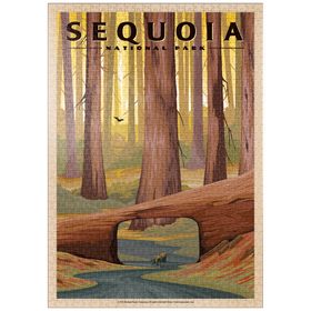 Darstellung des Puzzle-Motivs Sequoia National Park - Tunnel Log, Vintage Travel Poster – Puzzleteile: 1000