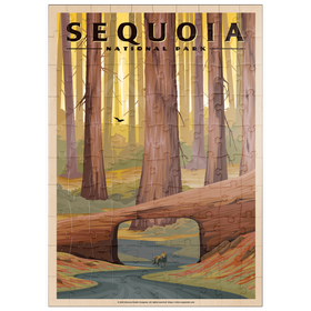 Darstellung des Puzzle Motivs Sequoia National Park - Tunnel Log, Vintage Travel Poster - Puzzleteile: 100