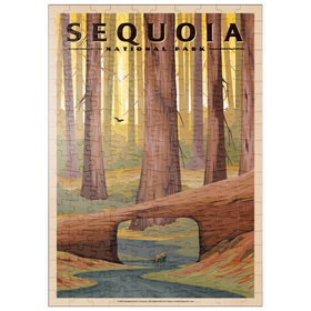 Darstellung des Puzzle-Motivs Sequoia National Park - Tunnel Log, Vintage Travel Poster – Puzzleteile: 200