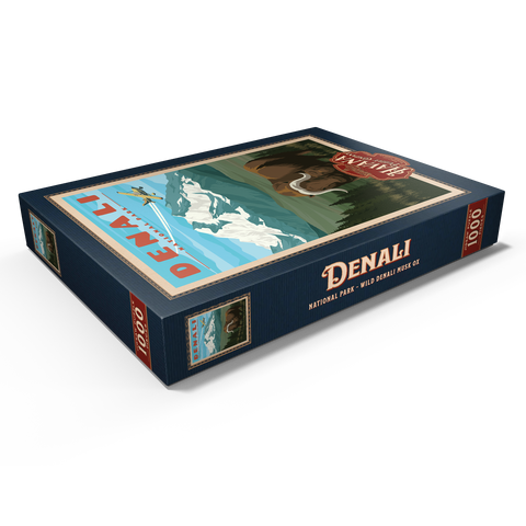 Denali National Park - Wild Denali Musk Ox, Vintage Travel Poster 1000 Puzzle Schachtel Ansicht1