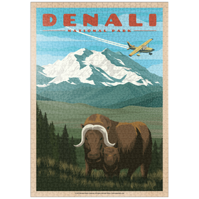 Darstellung des Puzzle-Motivs Denali National Park - Wild Denali Musk Ox, Vintage Travel Poster – Puzzleteile: 1000