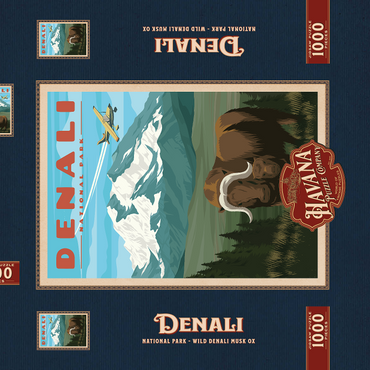Denali National Park - Wild Denali Musk Ox, Vintage Travel Poster 1000 Puzzle Schachtel 3D Modell