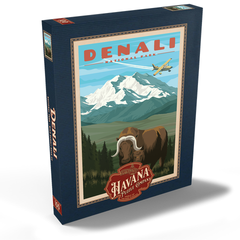 Denali National Park - Wild Denali Musk Ox, Vintage Travel Poster 100 Puzzle Schachtel Ansicht2