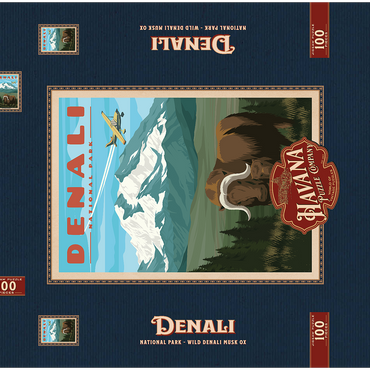 Denali National Park - Wild Denali Musk Ox, Vintage Travel Poster 100 Puzzle Schachtel 3D Modell