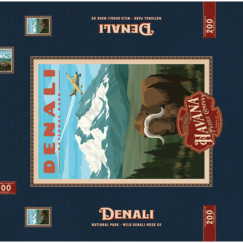 Denali National Park - Wild Denali Musk Ox, Vintage Travel Poster 200 Puzzle Schachtel 3D Modell