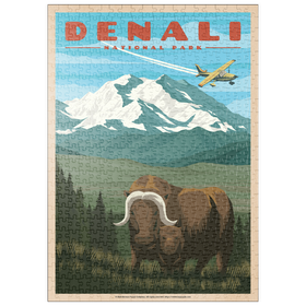 Darstellung des Puzzle-Motivs Denali National Park - Wild Denali Musk Ox, Vintage Travel Poster – Puzzleteile: 500