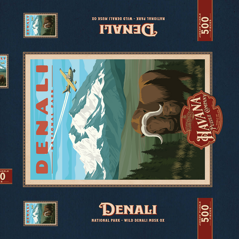 Denali National Park - Wild Denali Musk Ox, Vintage Travel Poster 500 Puzzle Schachtel 3D Modell