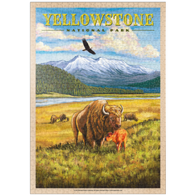 Darstellung des Puzzle Motivs Yellowstone National Park - Hayden Valley Bisons, Vintage Travel Poster - Puzzleteile: 1000