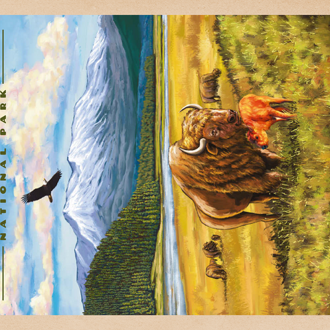 Yellowstone National Park - Hayden Valley Bisons, Vintage Travel Poster 100 Puzzle 3D Modell