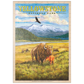 Darstellung des Puzzle-Motivs Yellowstone National Park - Hayden Valley Bisons, Vintage Travel Poster – Puzzleteile: 200