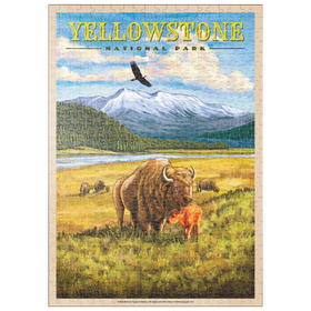 Darstellung des Puzzle-Motivs Yellowstone National Park - Hayden Valley Bisons, Vintage Travel Poster – Puzzleteile: 500