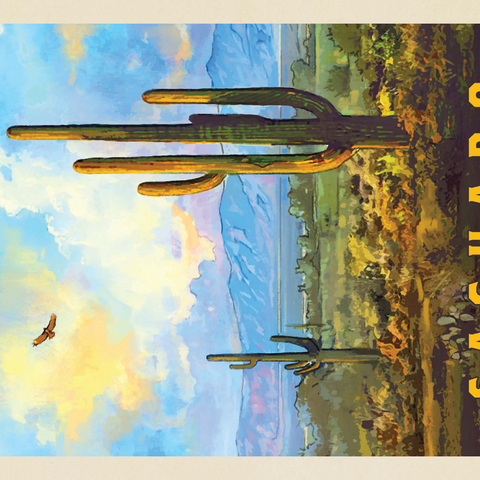 Saguaro National Park: Desert Daybreak, Vintage Poster 1000 Puzzle 3D Modell