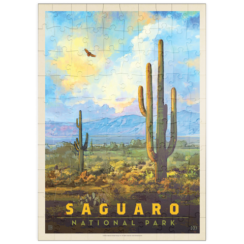 puzzleplate Saguaro National Park: Desert Daybreak, Vintage Poster 100 Puzzle