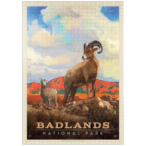 puzzleplate Badlands National Park: Bighorn Sheep, Vintage Poster 1000 Puzzle