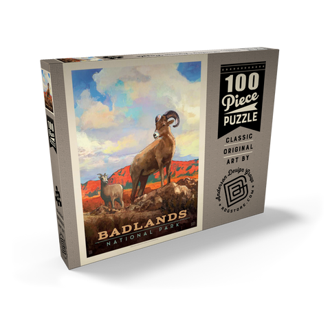 Badlands National Park: Bighorn Sheep, Vintage Poster 100 Puzzle Schachtel Ansicht2