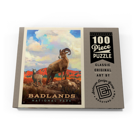 Badlands National Park: Bighorn Sheep, Vintage Poster 100 Puzzle Schachtel Ansicht3