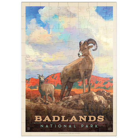 puzzleplate Badlands National Park: Bighorn Sheep, Vintage Poster 100 Puzzle