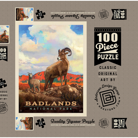 Badlands National Park: Bighorn Sheep, Vintage Poster 100 Puzzle Schachtel 3D Modell