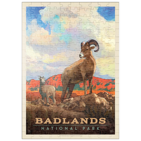 Darstellung des Puzzle-Motivs Badlands National Park: Bighorn Sheep, Vintage Poster – Puzzleteile: 200