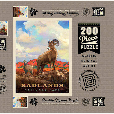 Badlands National Park: Bighorn Sheep, Vintage Poster 200 Puzzle Schachtel 3D Modell