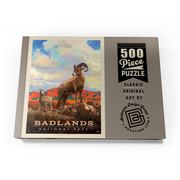Badlands National Park: Bighorn Sheep, Vintage Poster 500 Puzzle Schachtel Ansicht3